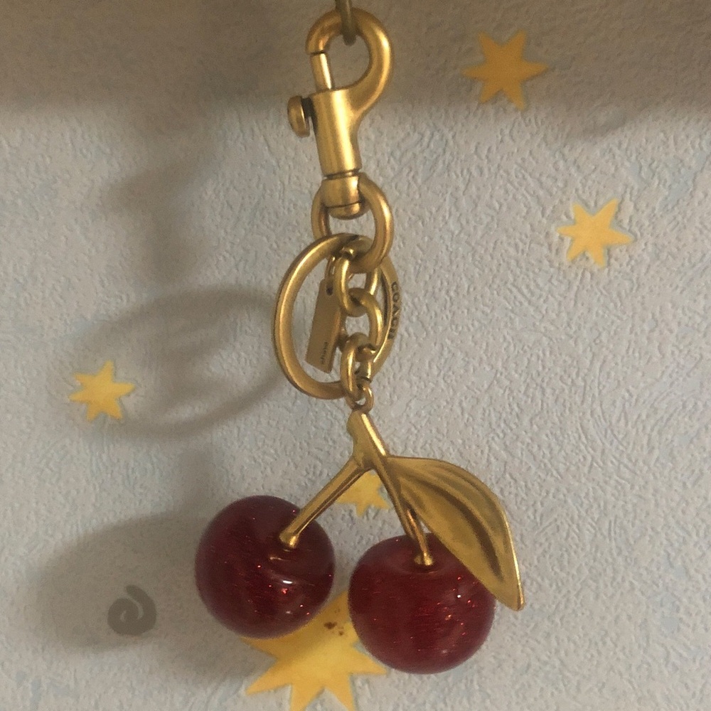 Coach Gold-Tone Cherry Keychain with Red Glitter Cherries